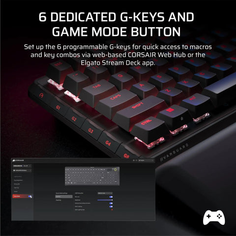 Goated 96 Percent Wireless Mechanical Gaming Keyboard With Compact Tkl Body Full Color Lcd Screen Rotary Knob Six Custom Keys Us Qwerty Black showing 6 G-keys for macros.