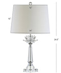 Clear Crystal LED Table Lamp 24.5 Inches With White Linen Drum Shade, Dope Hollywood Regency Modern Glam Candlestick Lamp For Living Room Or Bedroom, Energy Saving LED Bulbs Included