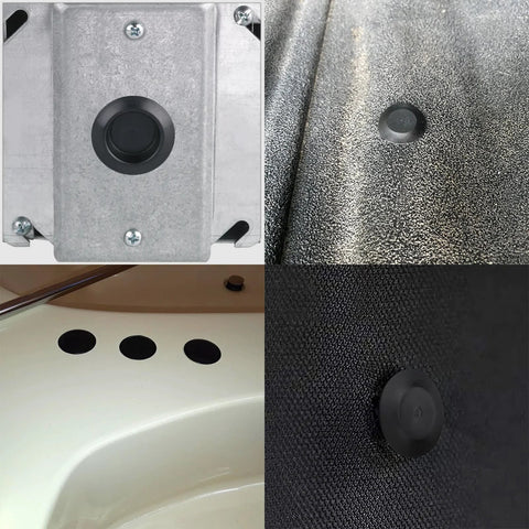 50 Pack Plastic Hole Plugs For Auto Body And Sheet Metal, flush mount and button cap plugs installed in various surfaces