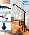 Pro Level Wrought Iron Hand Rails For Outdoor Steps 2 Or 3 Adjustable Indoor Outdoor Stair Railing Kit showing sturdy black railing on brick steps.