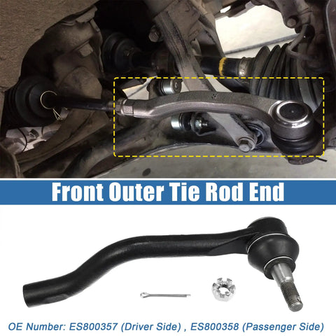 Two Pack Beefed Up Front Outer Tie Rod End Links For Nissan Altima 2007 To 2015, Nissan Maxima 2009 To 2018, And Nissan Murano 2009 To 2012, Suspension Steering Tie Rod Ends ES800357 ES800358 Replacement Pair. Installed front outer tie rod end with boot and hardware