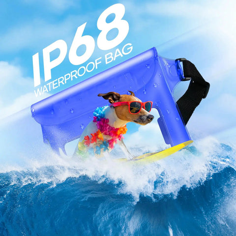 Waterproof Fanny Pack For Women IP68 Phone Passport Pouch Floating with dog in sunglasses surfing