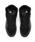 Top view of Clone Black Patent Silver Men's Skate Shoes Size 10 Medium with reinforced high abrasion uppers for rugged durability.