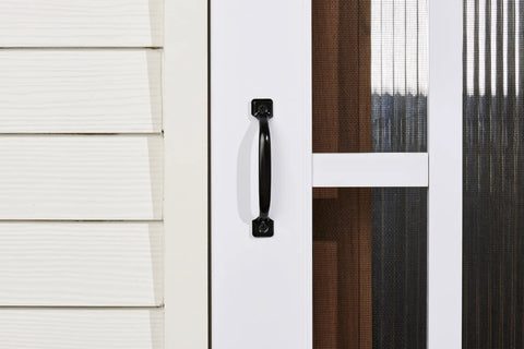 V434BL 4.75 Inch Pull Handle For Screen Doors And Drawers Black mounted on screen door, durable and easy install