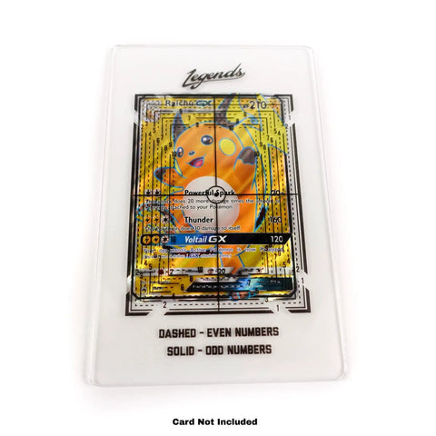 Clear acrylic Legends Card Centering Tool for PSA BGS grading, showing alignment on a Pokémon card, card not included.