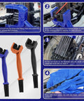 Four Piece Bike Chain Washer Cleaner Set With Four Color Brushes For Bikes And Motorcycles Crankset Scrub Tool in use