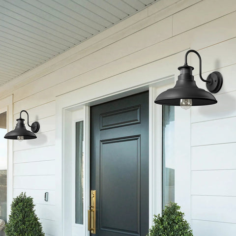 Two Pack Gooseneck Wall Sconce Barn Lights 14 Inch Dusk To Dawn Motion Sensor Outdoor Wall Mount Lighting Fixtures on porch