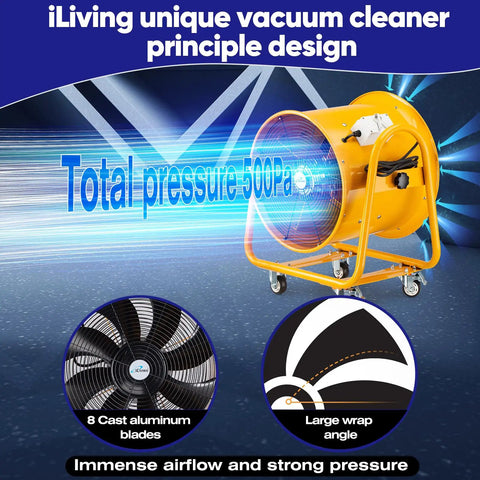 High Velocity Utility Blower And Fume Extractor Portable Exhaust Vent Fan 1300W Power showing total pressure and design features
