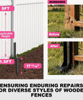 Beefy Heavy Duty Fence Post Repair Kit Two Pack With One Piece Steel Anchor Stakes for quick fix of broken or leaning 4x4 and 6x6 wood posts