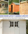 Lock It Down Shed Door Lock Latch 2 Pack Built Tough For Barns Garages And Sheds features various shed doors with T-handles.