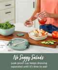 Salad On The Go Meal Prep Kit With 54 Oz Bowl Four Compartment Toppings Tray Leak Proof Dressing Container Reusable Fork BPA Free Lunch Box Removable Bento Tray Khaki Green