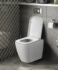 Square Modern Toilet Seat Featuring Whisper Quiet Soft Close Hinges Sturdy Polypropylene Shell Provides A Straight Up Hassle Free Swap And Delivers Silky Smooth Closures With Zero Drama Or Noise in a modern bathroom setting.