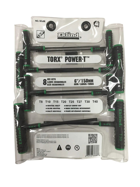Power-T Handle Torx Star Key Set T8 To T40 8 Piece Heavy Duty Alloy Steel Tools in retail packaging