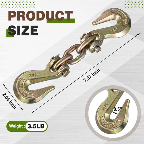 No Nonsense Heavy Duty Double Clevis Slip Hooks 2 Pack with 7.87 inch length and 2.56 inch width in alloy steel.