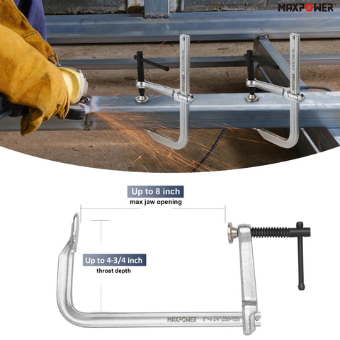 8 Inch F Clamp 2 Pack For Welding With Four And Three Quarters Inch Throat Depth holding metal for welding