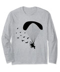 Paramotor Silhouette Long Sleeve Tee For Powered Paragliding Fans Lightweight Gray Shirt With Paraglider Motor Design