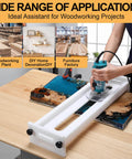 Person using Beefy Adjustable Slab Flattening Jig For Router Sled 48 Inch HDPE Benchtop Mill Slab Jig with three height settings on a wooden board
