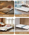 Heavy Duty Twin Trundle Bed Frame Built Tough For Casual Hangouts And Epic Sleepovers Featuring Roll Out Guest Sleeping Platform Base Zero Sag Steel Slats And Easy Glide Lockable Casters Black in bedroom, living room, study room, and guest room settings.