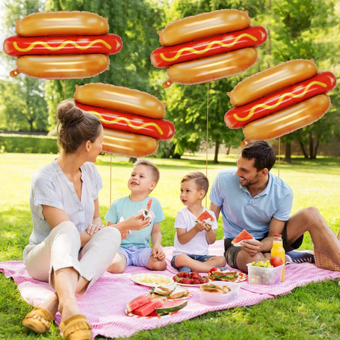 Giant Hot Dog Foil Balloons Set Of 6 That Inflate To 28 Inches Perfect For Picnic BBQs And Birthday Parties Food Theme Decor.