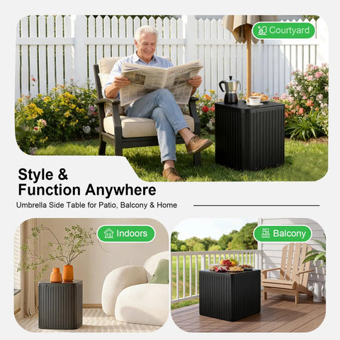 Dope 2 In 1 Outdoor Umbrella Stand Side Table With 1.5 To 1.6 Inch Hole, Heavy Duty Fillable Base, 132 Lb Capacity, Modern Patio Side Table For Yard