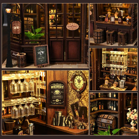 Cozy Corner Tavern Book Nook Kit With LED Lights For Adults DIY Miniature Dollhouse Puzzle In 3D Wood Craft For Teens And Beginners A Dope Gift For Book Nook Lovers And Shelf Decor featuring detailed tavern interior with wooden decor and LED accents.