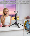 4 In 1 Magnetic Tripod For iPhone With 1 Quarter Inch Screw 53 Inch MagSafe Selfie Stick Tripod in use on table with makeup