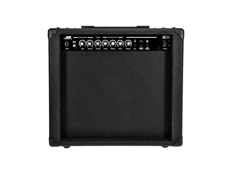 Front view of 40 Watt 1x10 Guitar Combo Amp With Spring Reverb, 10 Inch 4 Ohm Speaker, Stage Right Series, black with control panel