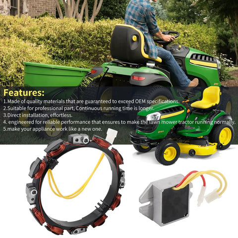 Alternator Stator Replacement 10 To 16 Amp For Briggs And Stratton And John Deere Lawn Tractors with components shown