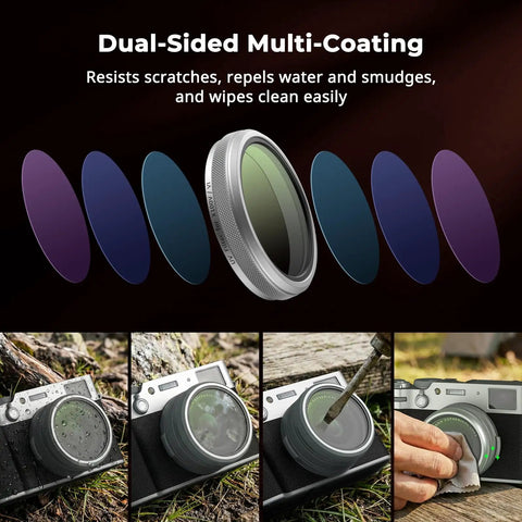 UV Filter for Fujifilm X100V and X100VI Cameras showing lens protection and dual-sided multi-coating effect.