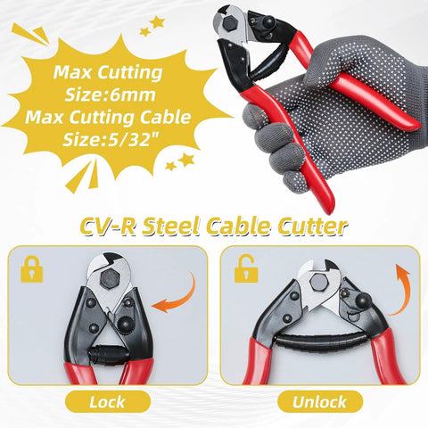 All In One 103 Piece Bike Brake Cable Kit With Stainless Steel Cable Cutter shown cutting cable size 6mm
