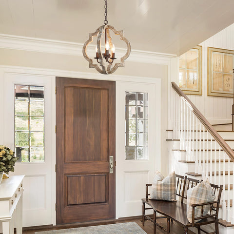 Go To Farmhouse Orb Chandelier Pendant Light With Handmade Weathered Wood Finish And Rustic Bronze Accents For Kitchen Island Dining Room Foyer