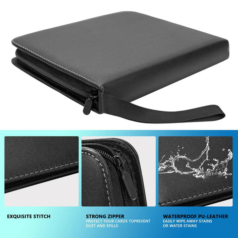 900-Card Capacity Top Loader Binder For 3x4 Cards, 9-Pocket Pages, Side Loading, Waterproof PU Leather, Ringless, Black