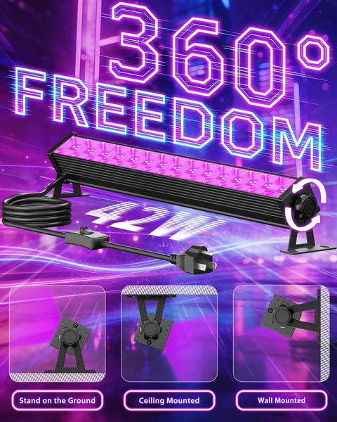 Ultra Bright 42W LED Black Light Bar With Plug In Switch And Five Point Nine Foot Cord in 360° freedom display
