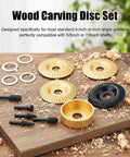 Wood Carving Disc Set For Angle Grinders, 14-Piece Kit With Rotary Burrs And Shaping Discs on wooden table with shavings