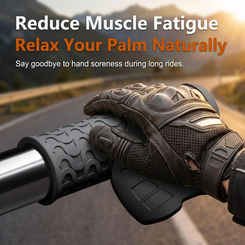 Universal Motorcycle Cruise Control Throttle Holder on motorcycle grip with black textured surface, aiding long rides.