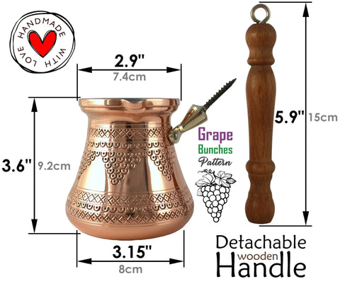 Thickest Solid Copper Cezve Coffee Pot With Engraved Hammered Finish And Wooden Handle For Legit Turkish Greek Arabic Coffee Brew On Stovetop A Sturdy Kitchen Jewel
