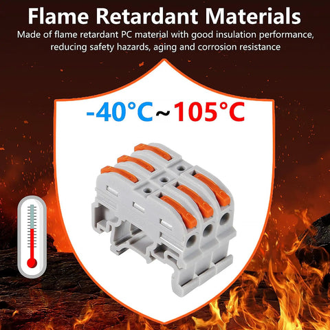 50 Pack Compact Din Rail Terminal Blocks Featuring Quick Snap Lever Wire Connectors For 28 To 12 Awg Electrical Wiring Heavy Duty Flame Retardant Ground Hardware That Guarantees No Hassle Connections with flame retardant materials.
