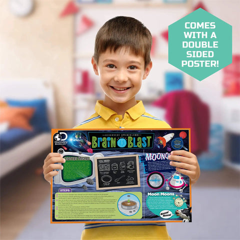Crack Open Real Quartz Geodes Kit With Goggles, Magnifying Glass, And Display Stands For STEM Geology Learning For Kids Ages 6 And Up Educational Crystal Hunt Activity Set Gift boy holding double-sided geology poster