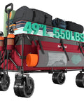 Beefy 550 Lb Heavy Duty 49 Inch Foldable Wagon Cart With Big Wheels loaded with camping gear outdoors