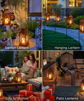 10 Inch Solar Outdoor Lanterns Set Waterproof Flickering Flameless Candles For Patio Garden Yard Party Decor In Antique Copper, showing patio and garden settings