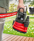 Automatic Submersible Pump, One Third Horsepower, 2450 GPH Sump Pump With Smart Sensor, Auto On Off, portable handle