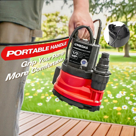 Automatic Submersible Pump, One Third Horsepower, 2450 GPH Sump Pump With Smart Sensor, Auto On Off, portable handle