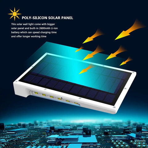 Poly-silicon solar panel with 2600mAh battery for 46 LED Solar Outdoor Lights With Mounting Pole 4 Modes Motion Sensor Wall Light Pack Of 2