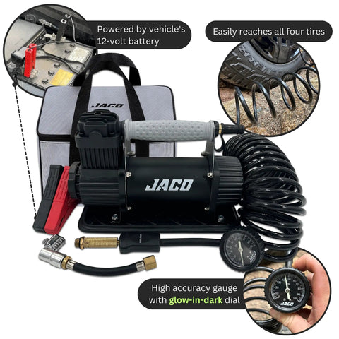Heavy Duty Portable Air Compressor Tire Inflator Kit, 12V engine, 25ft hose, high accuracy gauge, ideal for car, truck, RV, UTV.