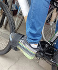Cyclist using One Pair Bike Pedal Straps Toe Clips with Adjustable Grippy Anti Slip Tape on mountain bike pedal