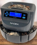 Efficient Coin Counter Sorter And Wrapper Machine That Counts, Sorts And Wraps Up To 300 Coins Per Minute With 48 Preformed Gray Wrappers