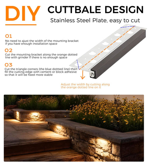 Diagram of Six Pack 12 Inch 7W Hardscape Paver Light For Outdoor Steps And Retaining Walls IP65 Waterproof Frost Lens Cuttable Length