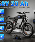 1500W Peak Electric Bike For Adults, 35 MPH Off Road And City Commute, Fat 20x4.0 Tire, 48V 20Ah Battery shown charging