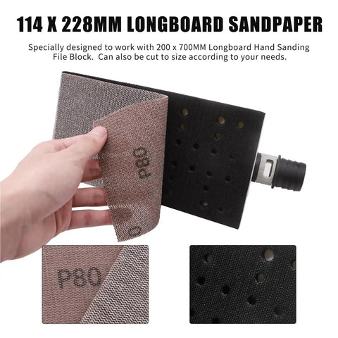 114 x 228mm Heavy Duty Mesh Sanding Sheets for Wood Drywall and Metal, showing P80 grit on a sanding block.