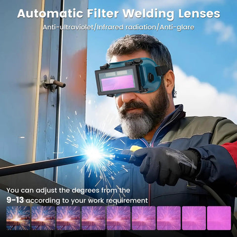 Auto Darkening Welding Goggles With Clear Inner Lenses And Flip Up Eye Pro For Welders Solar Powered ANSI Z87 Certified Durable PP And ABS Shell All Day Comfort Fit Dark Green